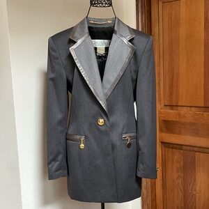 Vintage Escada Charcoal Blazer with Metallic Gold Details, 36